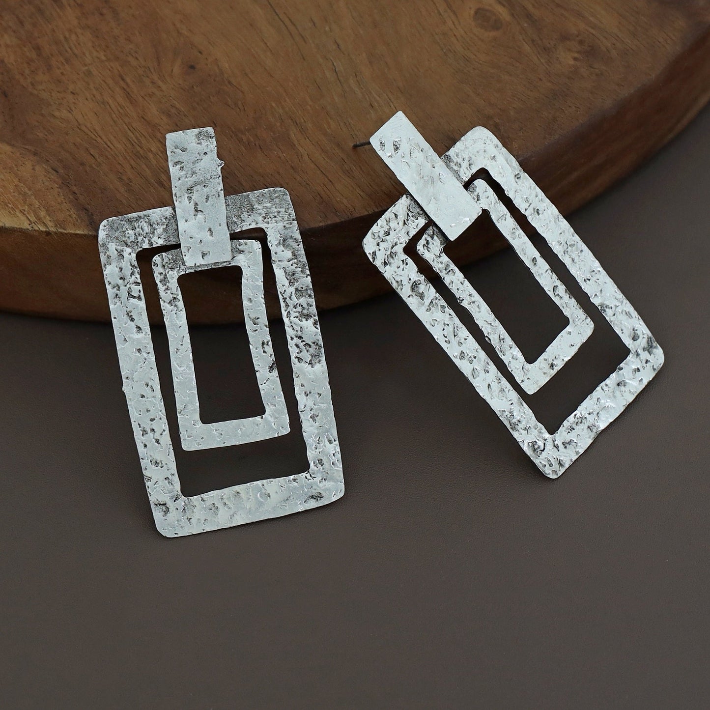 Textured Dual Rectangle Earring